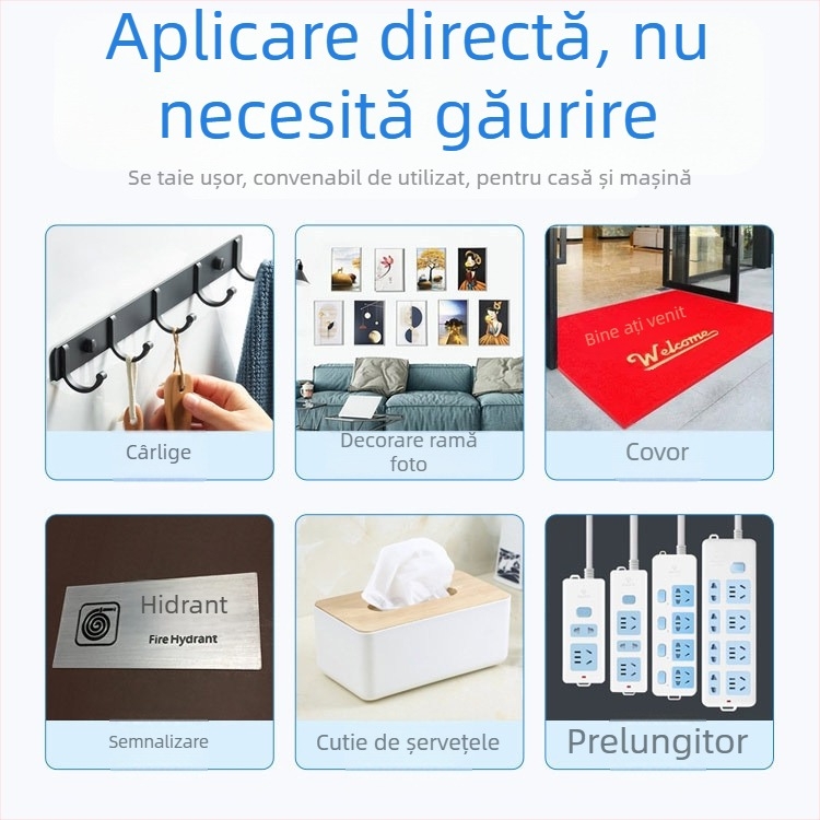 Bandă dublu-adezivă nano, aderență ultra-puternică, lavabilă și reutilizabilă, acril transparent, fără urme