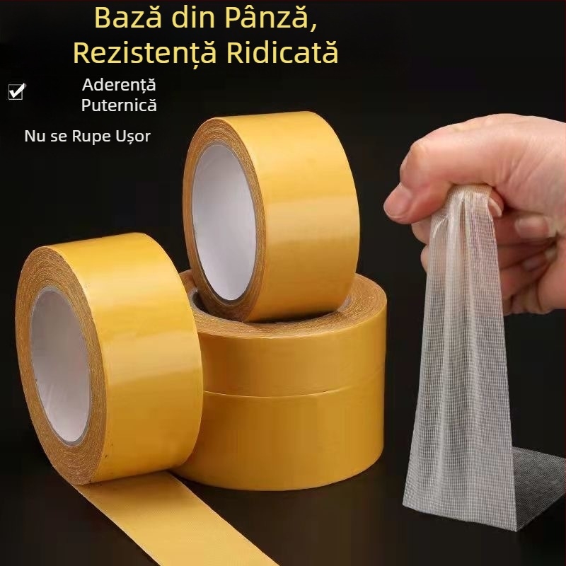 Bandă dublu-adezivă din material textil pentru rosturile covoarelor și podele, aderență înaltă, galbenă