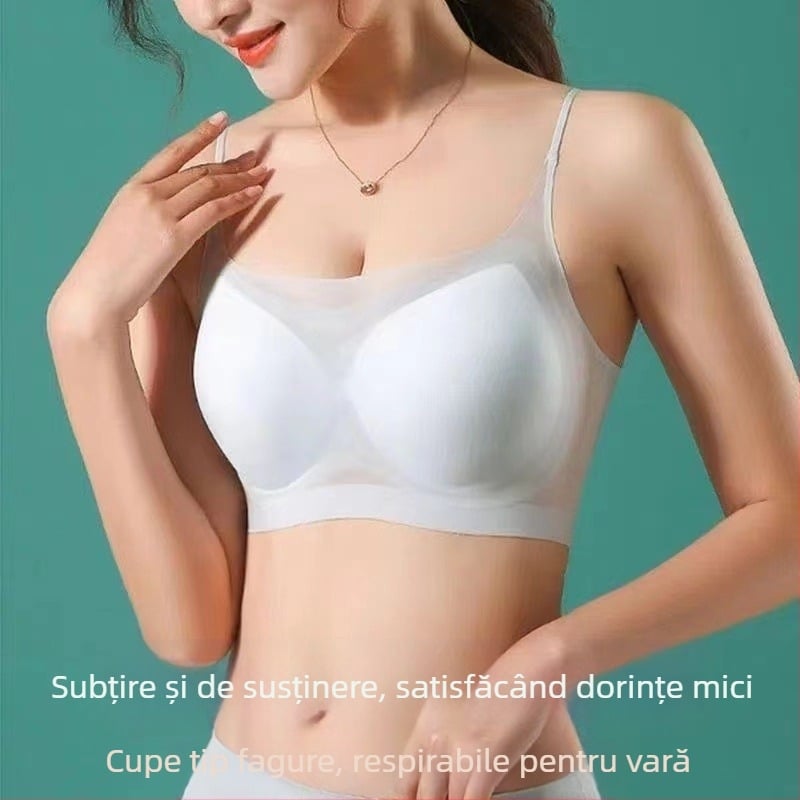 Sutien fara cusături Ice-Silk pentru vară, cupe ultra-subțiri cu perne încorporate, design pentru spate frumos
