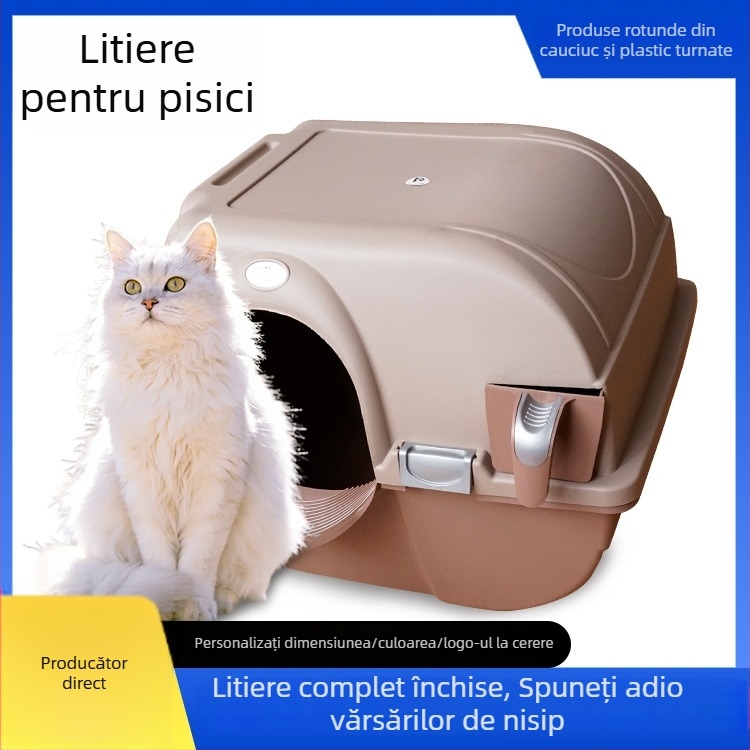 Cutie de nisip închisă pentru pisici, utilizare în casă, design anti-stropire