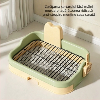 Toaletă mare pentru câini cu gard înalt anti-strop, deschidere plată și design tip sertar pentru câini mici și de talie medie