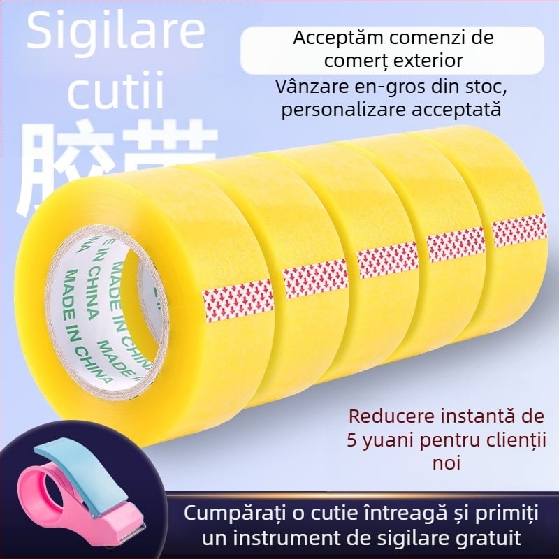 Bandă de ambalat transparentă galbenă, film BOPP, adeziv puternic pentru sigilare și ambalare