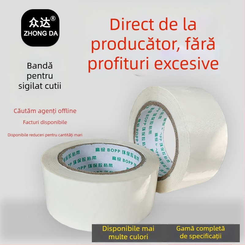Bandă de împachetare alb lăptos, lățimi 4,2/4,8/6 cm, opacă, rolă mare