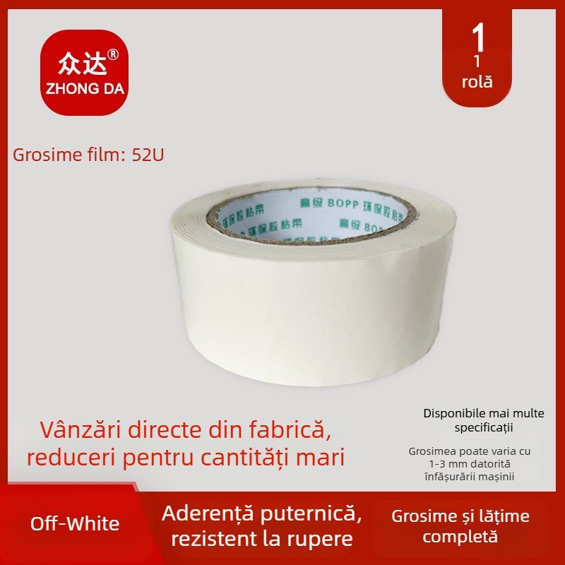 Bandă de împachetare alb lăptos, lățimi 4,2/4,8/6 cm, opacă, rolă mare