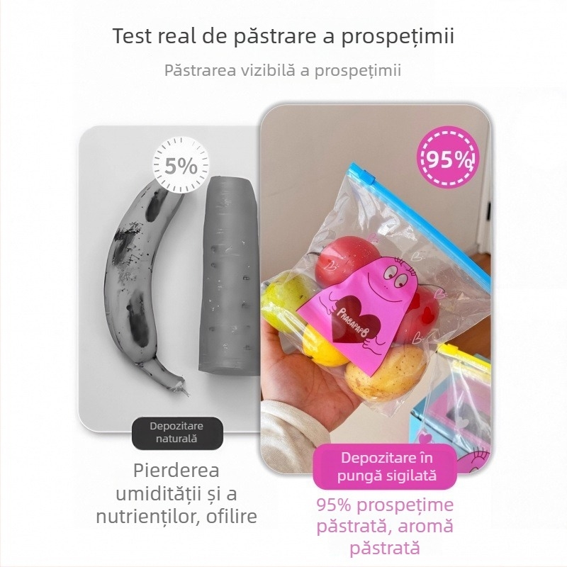 Pungi sigilate pentru alimente, groase, cu fermoar, pentru depozitare în frigider și congelator, stil desen animat