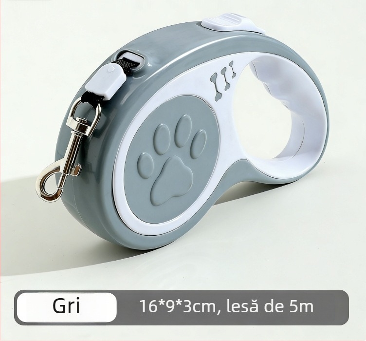 Lesă extensibilă pentru câini cu protecție anti-evadare și anti-șoc, extensie automată pentru câini mici și medii