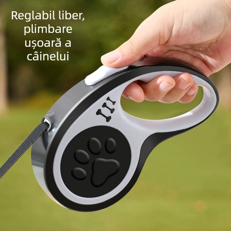 Lesă extensibilă pentru câini cu protecție anti-evadare și anti-șoc, extensie automată pentru câini mici și medii