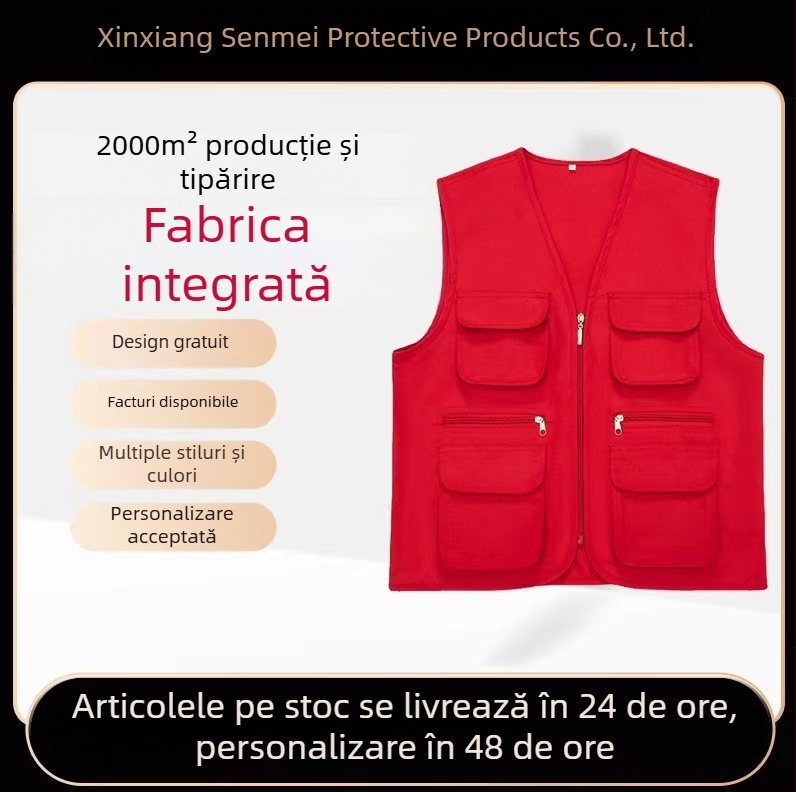 Vesta publicitară cu mai multe buzunare, vestă regizor personalizată, îmbrăcăminte de pescuit în aer liber cu logo imprimat, îmbrăcăminte de lucru pentru voluntari