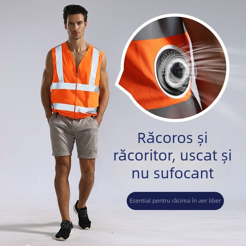 Îmbrăcăminte de vară cu ventilator pentru răcire, vestă reflectorizantă de siguranță și curea de siguranță pentru muncă în aer liber