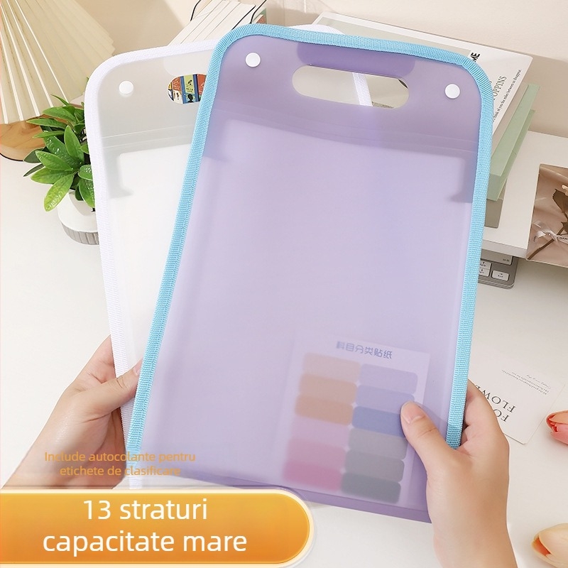 Fișier acordeon A4 cu 13 compartimente, vertical, pentru documente ale elevilor