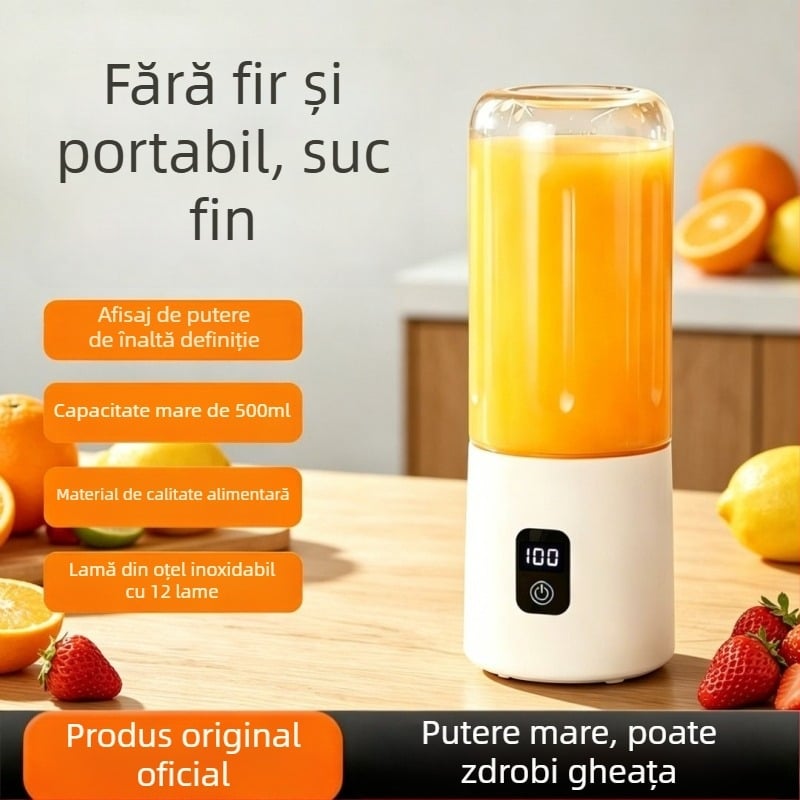 Storcător portabil, reîncărcabil, multifuncțional pentru uz casnic; pahar de suc compact; poate zdrobi gheață și extrage suc din fructe și legume.