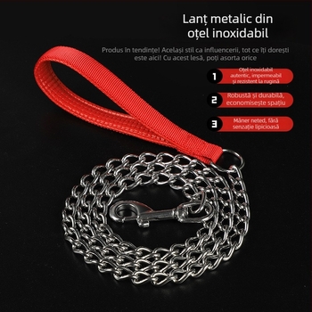 Lesă de câine din oțel inoxidabil 304 cu lanț anti-mușcătură pentru câini de mici și mari