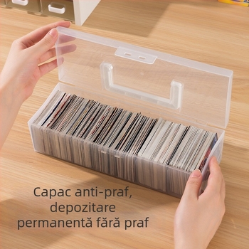 Cutie de depozitare pentru carduri, cu capac și divizoare transparente