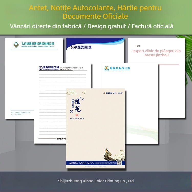 Hârtie antet A4/A5 cu logo imprimat pentru documente oficiale, potrivită pentru școli și comitete de sat, notițe de întâlnire