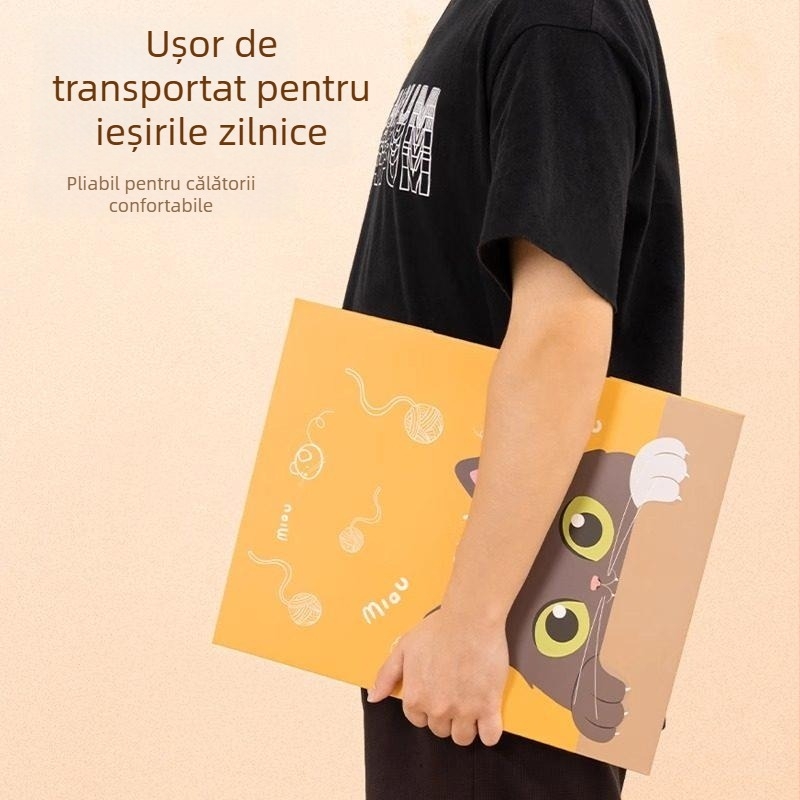 Cutie de nisip pentru pisici, de unică folosință, anti-strop, extra-large, pliabilă și portabilă, semi-închisă, pătrată, din carton