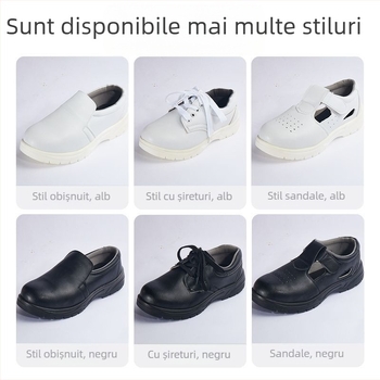 Pantofi de protecție albi, cu vârf de oțel, antistatice, pentru spații curate din industria alimentară, model de vară, rezistenți la perforare