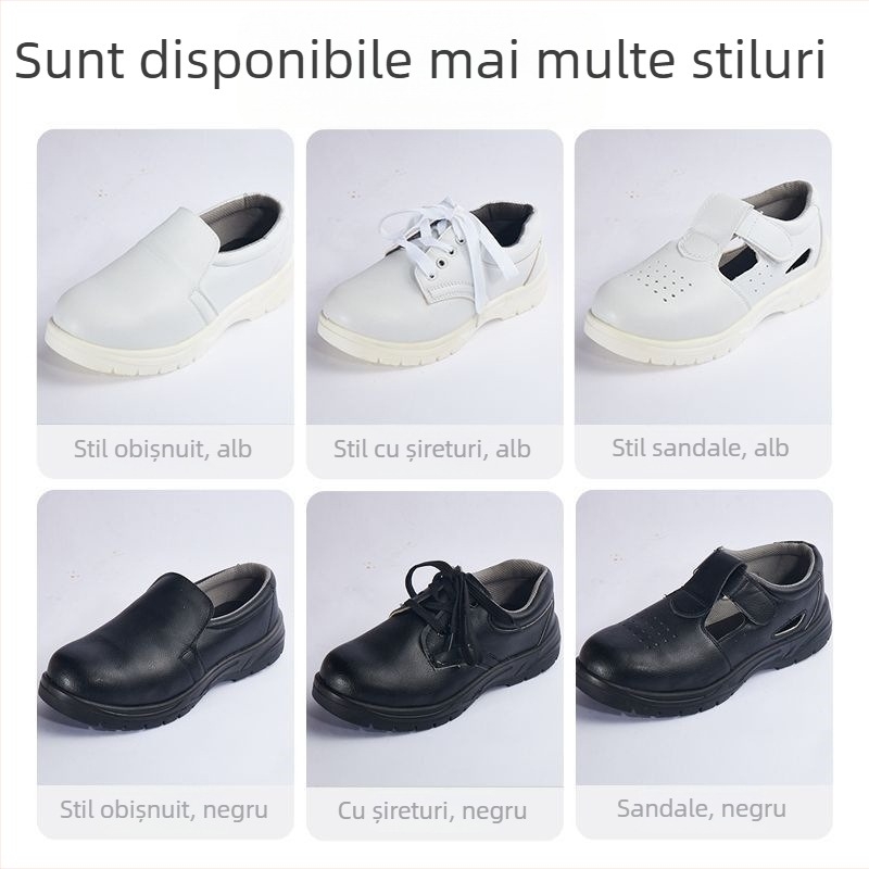 Pantofi de protecție albi, cu vârf de oțel, antistatice, pentru spații curate din industria alimentară, model de vară, rezistenți la perforare