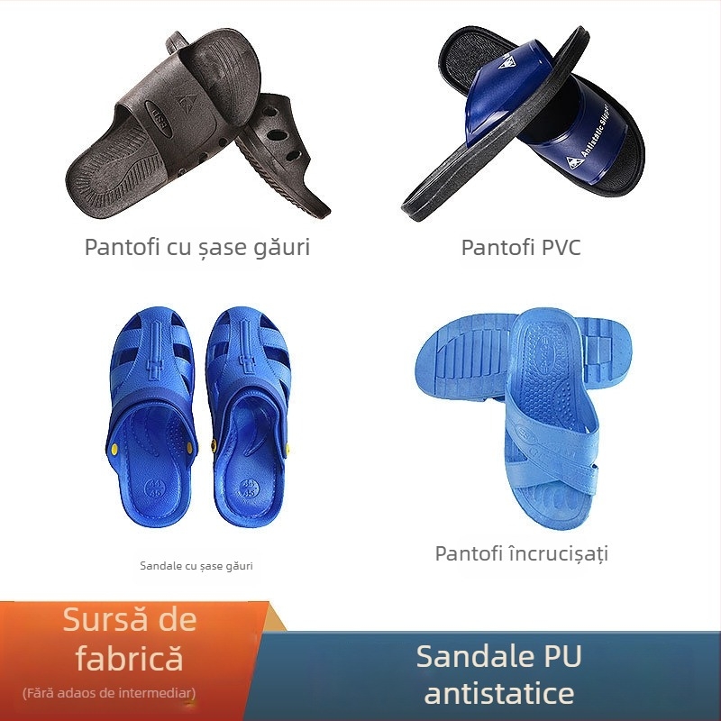 Sandale PU antistatice, negre, cu talpă antiderapantă și curele încrucișate, pentru atelierul electronic