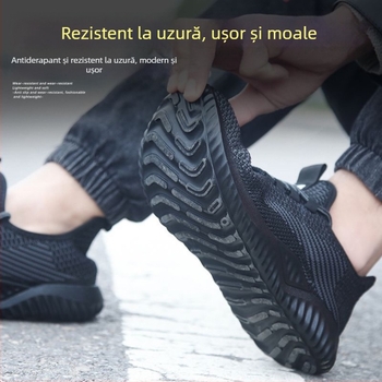 Pantofi de protecție pentru bărbați, vară, din țesătură respirabilă, anti-miros, rezistenți la șocuri și perforare, talpă ușoară, durabili și antiderapante