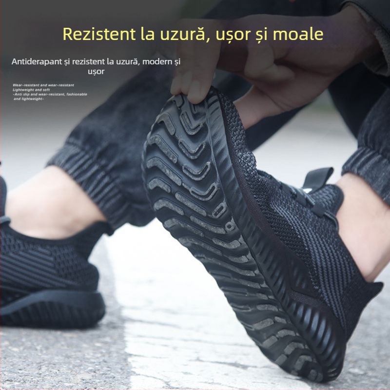 Pantofi de protecție pentru bărbați, vară, din țesătură respirabilă, anti-miros, rezistenți la șocuri și perforare, talpă ușoară, durabili și antiderapante