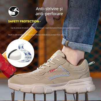 Pantofi de protecție pentru bărbați, vară: respirabili, anti-șoc și anti-perforație, vârf din plastic, izolați, ușori și durabili