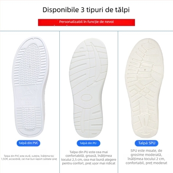 Pantofi anti-statți personalizabili pentru camere curate, albi, cu talpă SPU/PU/PVC, patru orificii pentru șiret