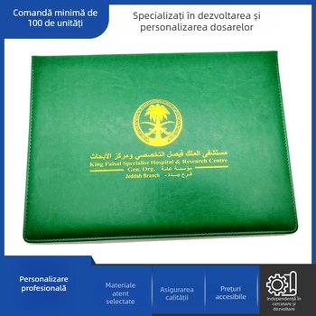 PUA4 Dosar din piele verde pentru certificate cu siglă - personalizabil