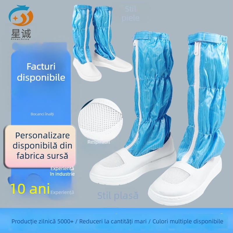 Pantofi botă anti-statice lungi personalizabili, talpă PU groasă, moale, plasă respirabilă, potriviți pentru spații curate, bocanci înalți, imprimare logo disponibil