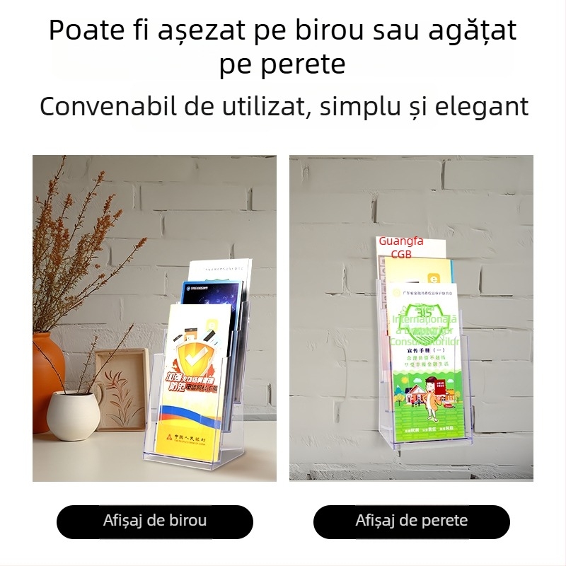 Raft din acril pentru documente A4 și suport transparent pentru broșuri și ziare