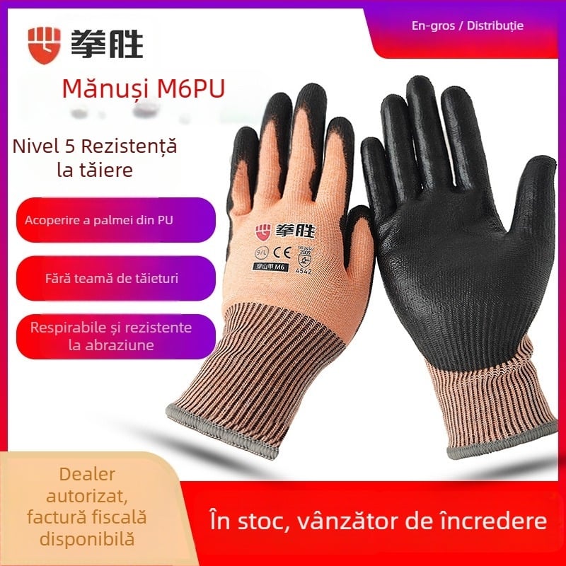Mănuși Quan Sheng M6 anti-tăiere, nivel 5, rezistente la perforare, uzură, la ulei și antiderapante pentru șantier