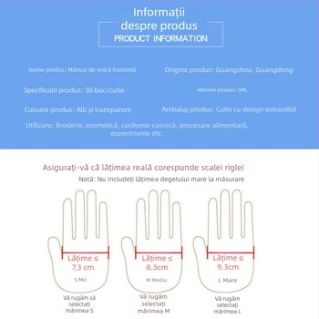 Mănuși din PVC pentru degete, de unică folosință, pentru frumusețe și tatuaje, transparente, antiderapante, mărimi S/M/L.