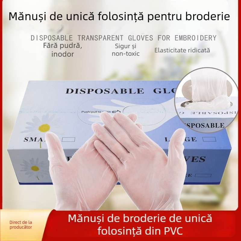 Mănuși din PVC pentru degete, de unică folosință, pentru frumusețe și tatuaje, transparente, antiderapante, mărimi S/M/L.