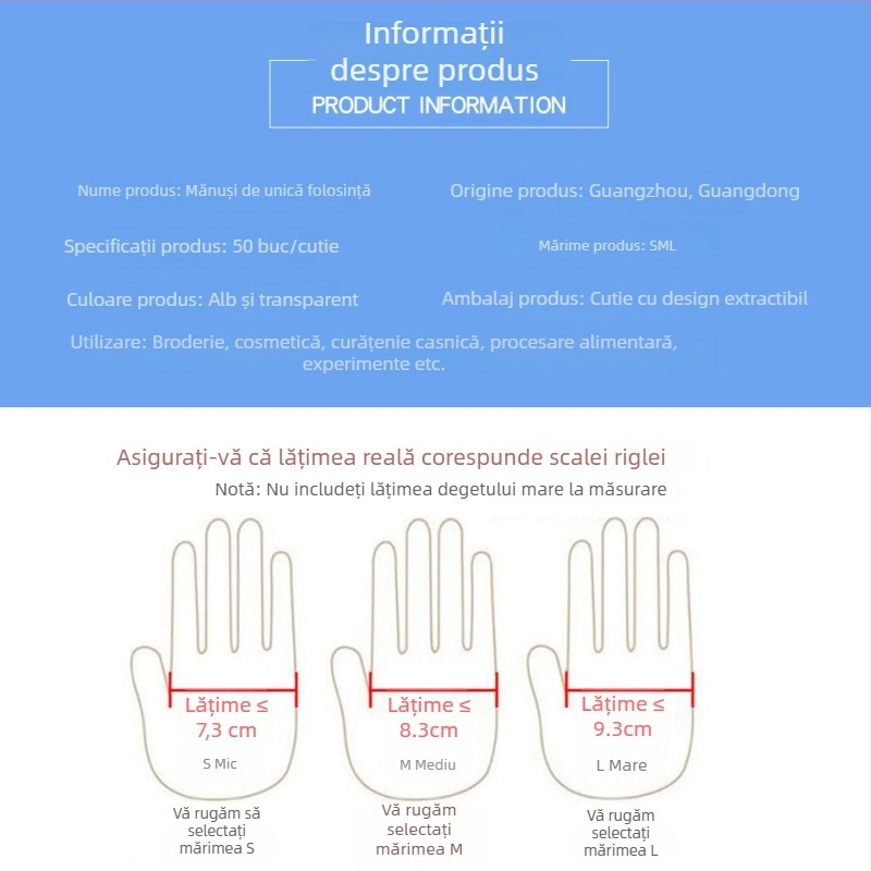 Mănuși din PVC pentru degete, de unică folosință, pentru frumusețe și tatuaje, transparente, antiderapante, mărimi S/M/L.