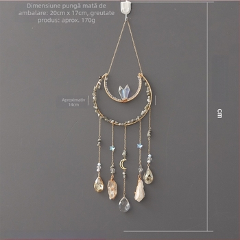 Piatră naturală premium, far de soare cu Copacul Vieții și dreamcatcher, pandantiv cu clopot de vânt