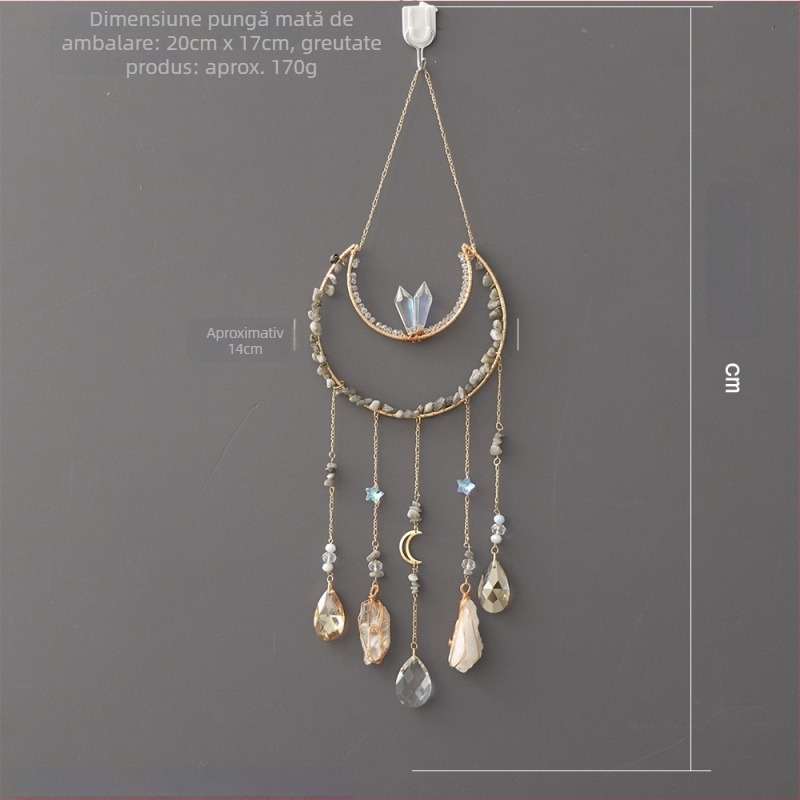 Piatră naturală premium, far de soare cu Copacul Vieții și dreamcatcher, pandantiv cu clopot de vânt