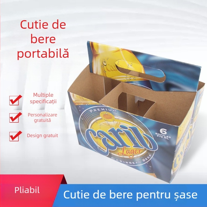 Cutie de ambalare pentru băuturi de Crăciun, cutie portabilă pentru bere pentru restaurante și KTV, pachet de 6 sticle