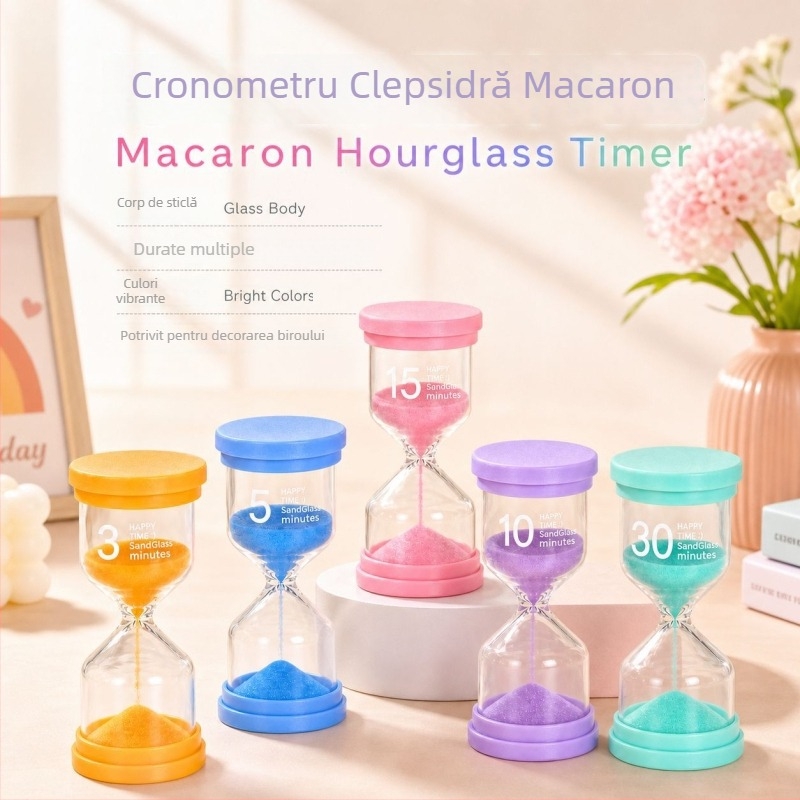 Ceas cu nisip mic în formă de macarons pentru copii - realizat manual, ornament decorativ, stil minimalist modern, cadou