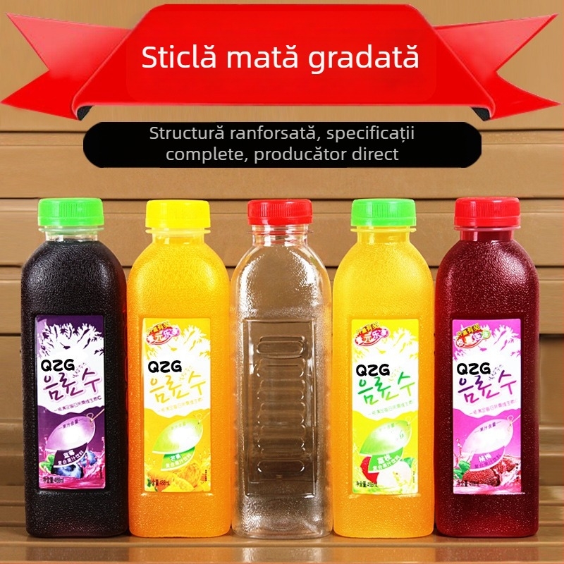 Sticlă PET transparent pătrată de 500 ml pentru băuturi cu capac, potrivită pentru miere, vin și suc, sticlă de probă