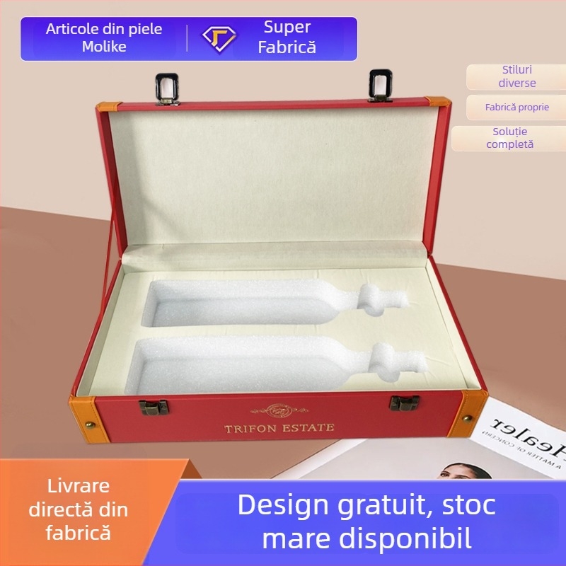 Set de două cutii cadou pentru vin roșu – ambalaj de prezentare premium pentru vin roșu și alb