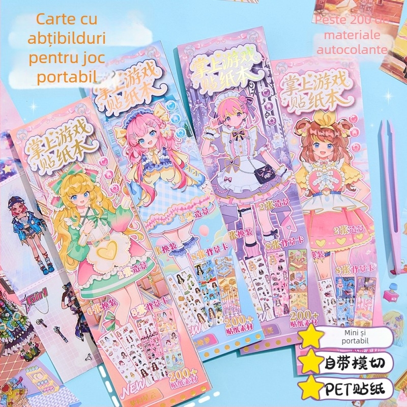 Set creativ de autocolante pentru schimbarea ținutei, de mărime palmă, cu personaje desen animate în stil prințesă, cu haine interschimbabile, pentru fete și jurnalele copiilor.