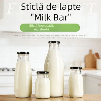 Sticlă de sticlă transparentă pentru alimente, sticlă de lapte de calitate alimentară, sticlă sigilată pentru băuturi, sticlă pentru suc și budincă, sticlă reutilizabilă