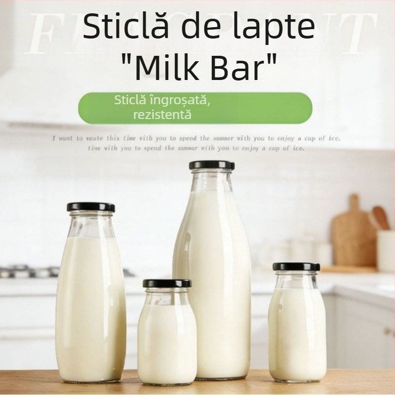 Sticlă de sticlă transparentă pentru alimente, sticlă de lapte de calitate alimentară, sticlă sigilată pentru băuturi, sticlă pentru suc și budincă, sticlă reutilizabilă