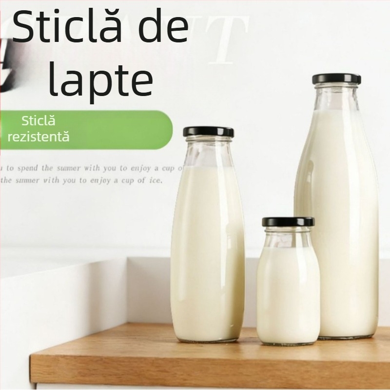 Sticlă de sticlă transparentă pentru alimente, sticlă de lapte de calitate alimentară, sticlă sigilată pentru băuturi, sticlă pentru suc și budincă, sticlă reutilizabilă