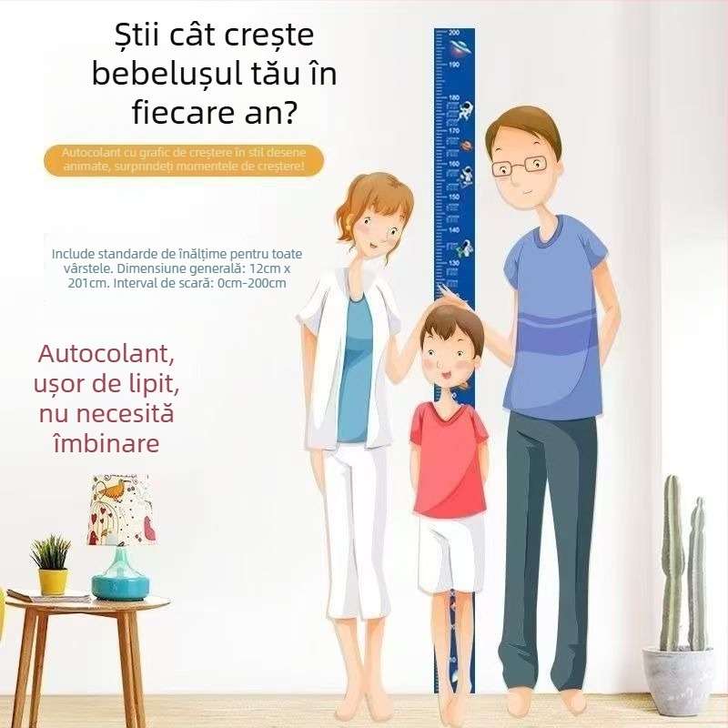 Autocolant de perete pentru măsurarea înălțimii la copii, într-un singur panou, design desen animat, 2 m