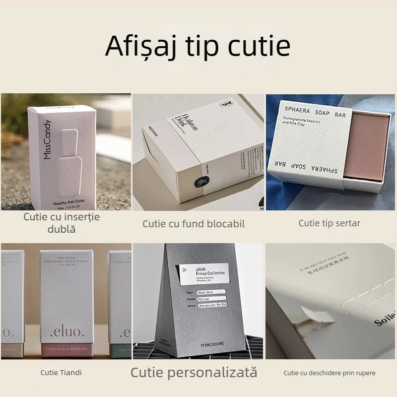 Cutie albă din carton pentru cadouri de machiaj – cutie-surpriză cu jucărie, imprimare cu temă ceai, imprimare în relief, cutie de deschidere prin rupere, personalizare în loturi mici