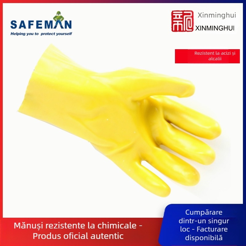 Junyu 7906 Mănuși cu acoperire din plastic, 28 cm, rezistente la acid și alcalii, mănuși de protecție chimică, rezistente la uzură