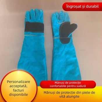 Mănuși de sudură din piele de vacă, groase, protecție împotriva mușcăturilor de animale de companie și a zgârieturilor de pisică, lungime 60 cm