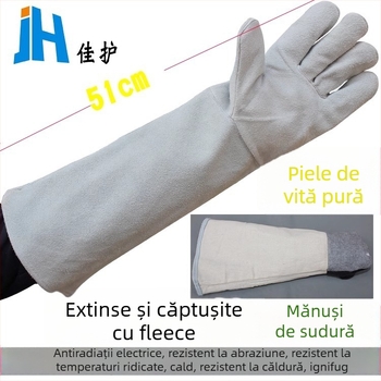 Mănuși de sudură, rezistente la temperaturi înalte, izolați termic, rezistente la uzură, lungi, din piele de vită în două straturi