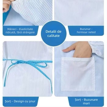 Șorț anti-static pentru fabrici și bucătării, șorț de protecție împotriva prafului pentru atelier, îmbrăcăminte de lucru curată.