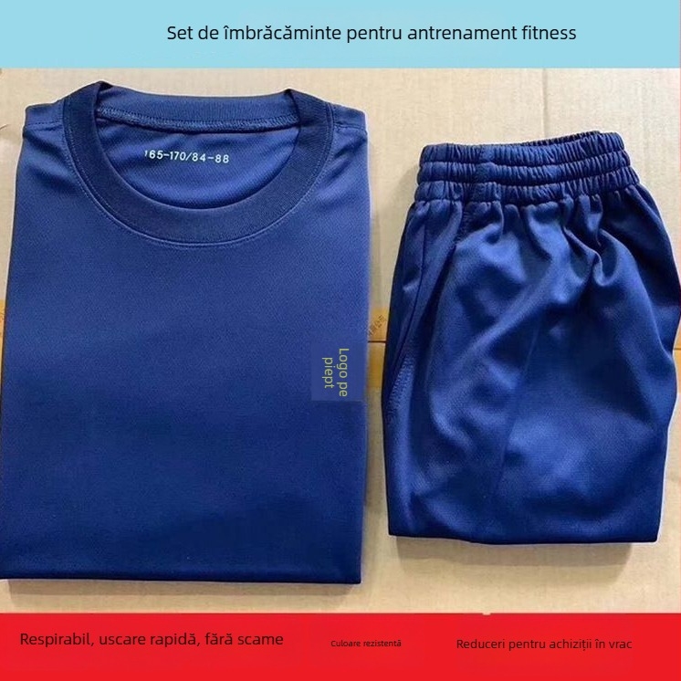 Set de antrenament pentru pompieri, albastru, tricou cu uscare rapidă, mânecă scurtă